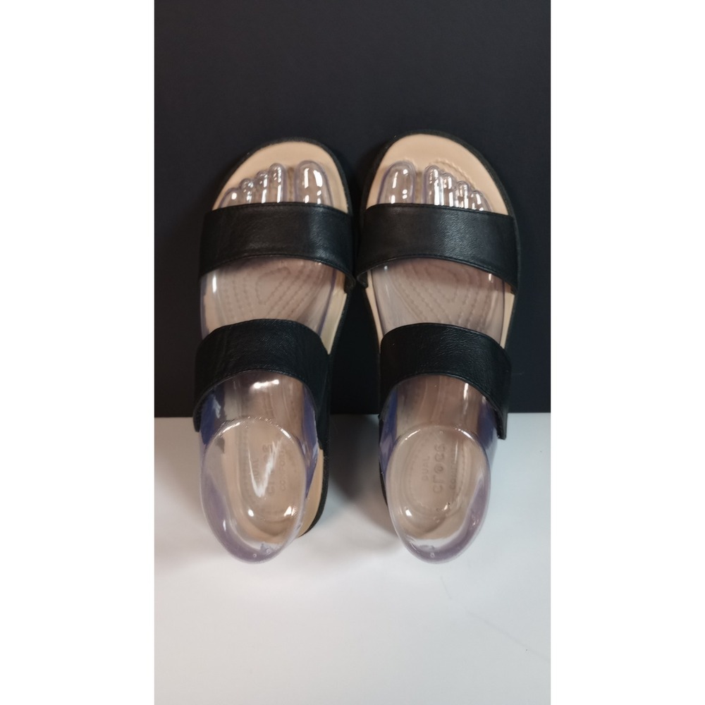 Womens Black Crocs Comfort Wedge Sandels Size 6 - Picture 2 of 8